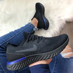 nike epic react flyknit black and blue